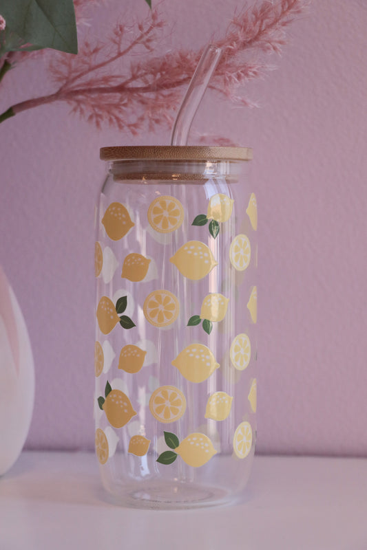 Lemon Glass with Bamboo Lid and Straw