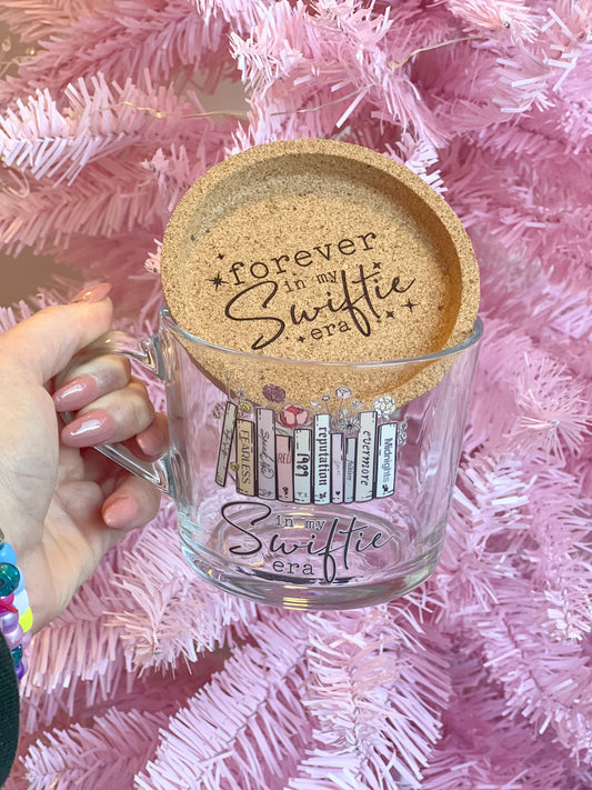 In My Swiftie Era Glass with Handle and Cork Engraved Coaster