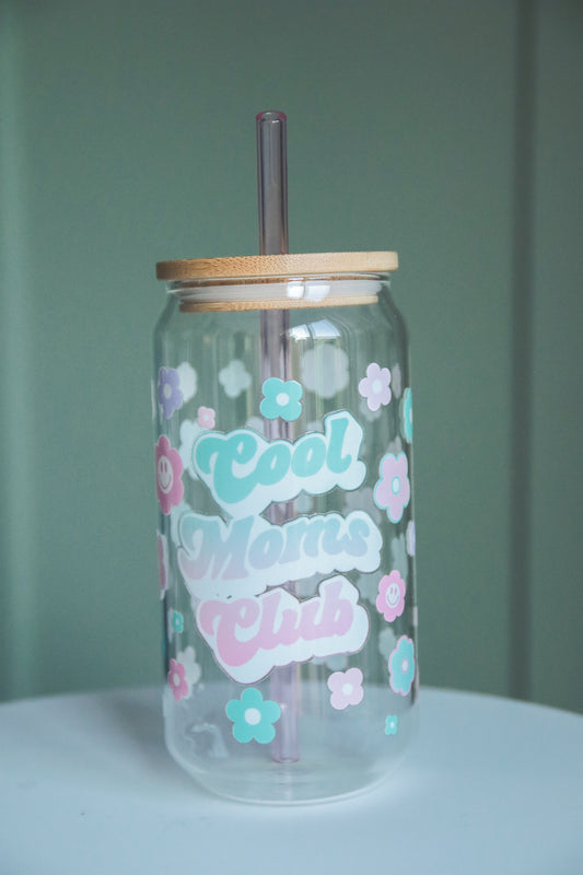 Cool Moms Club Glass with Bamboo Lid and Straw