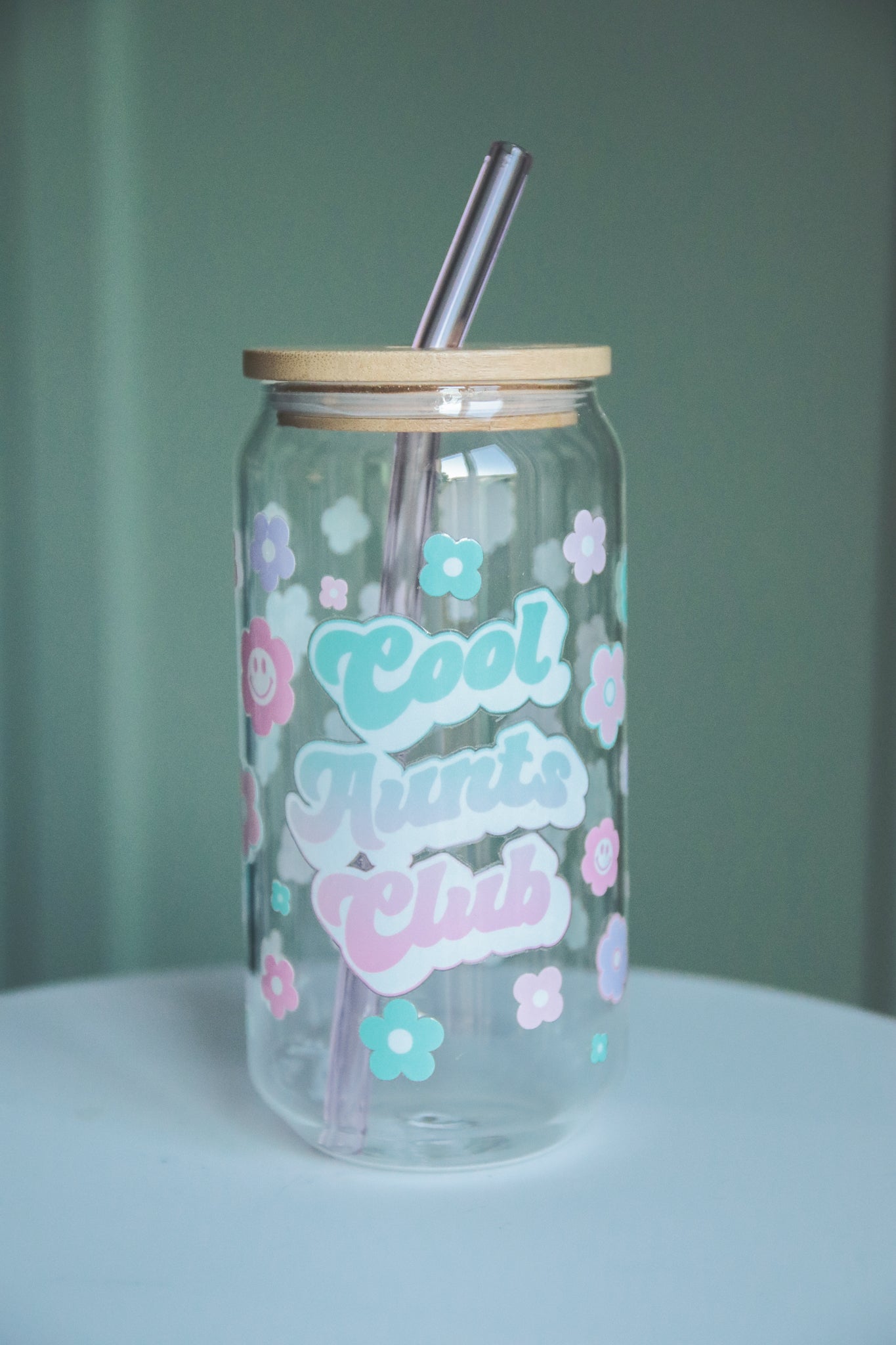 Cool Aunts Club Glass with Bamboo Lid and Straw