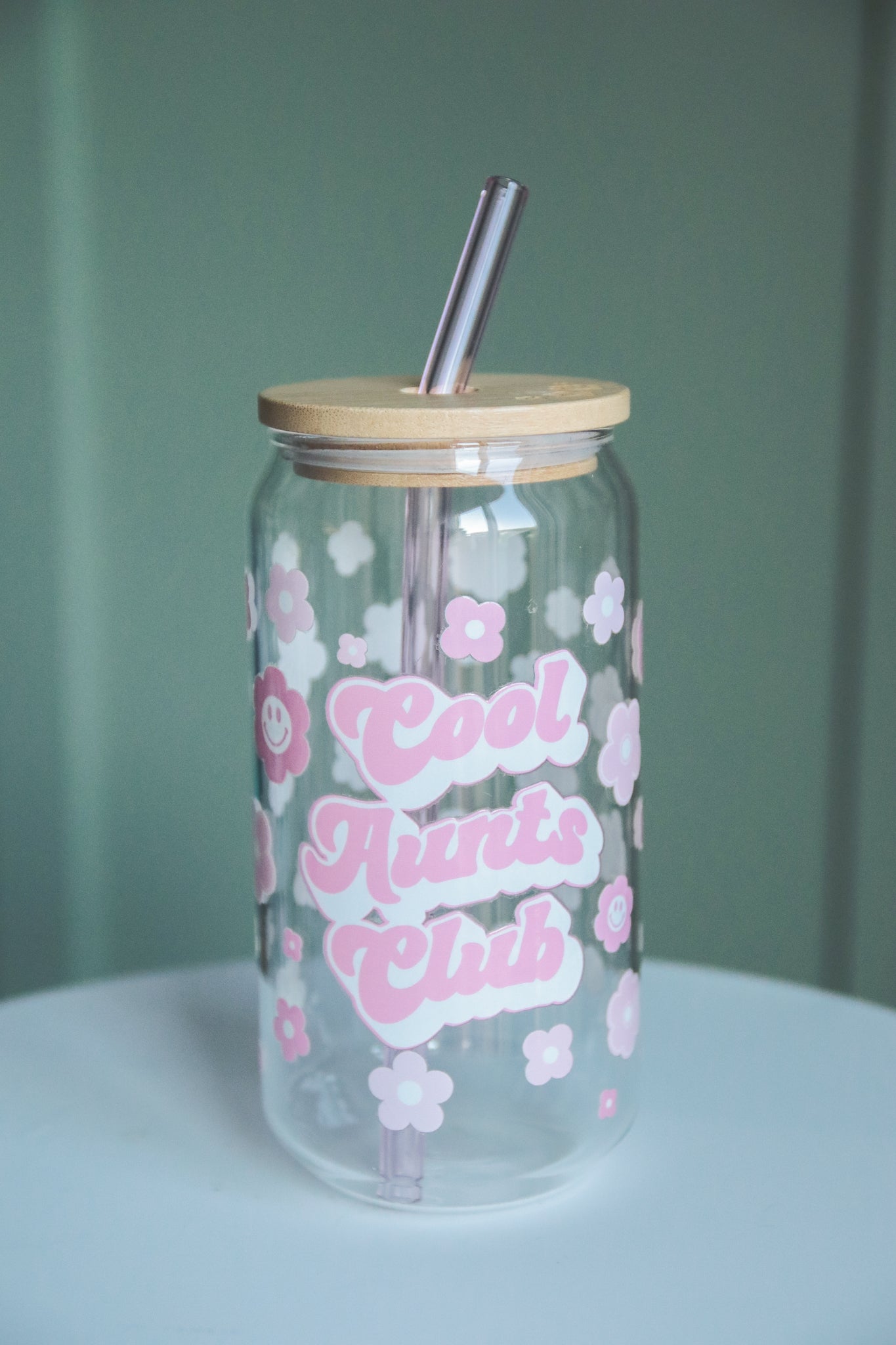 Cool Aunts Club Glass with Bamboo Lid and Straw