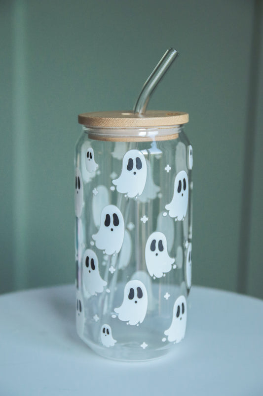 Ghost Glass with Bamboo Lid and Straw