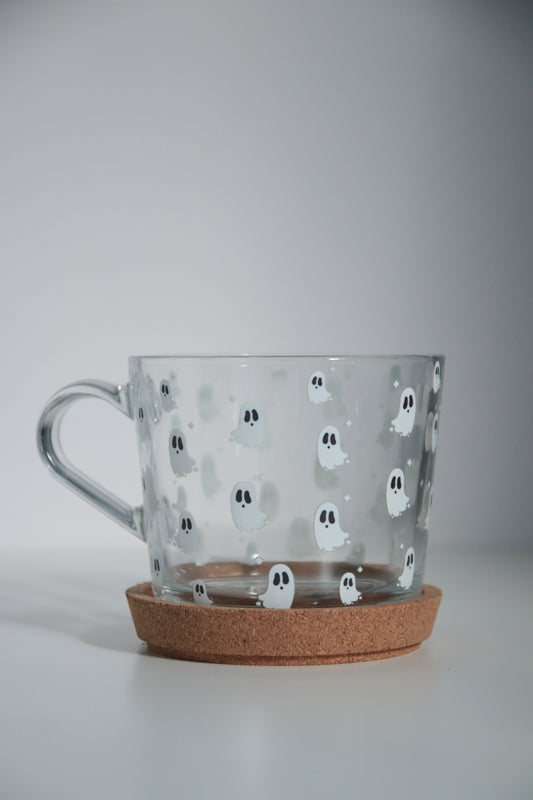 Ghostie Glass with Handle and Cork Engraved Coaster
