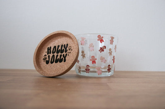 Gingerbread Glass with Handle and Cork Engraved Coaster