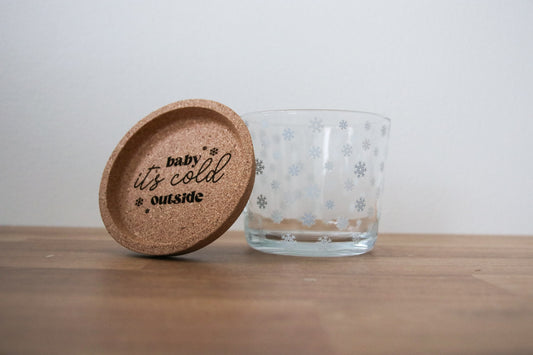 Snowflake Glass with Handle and Cork Engraved Coaster