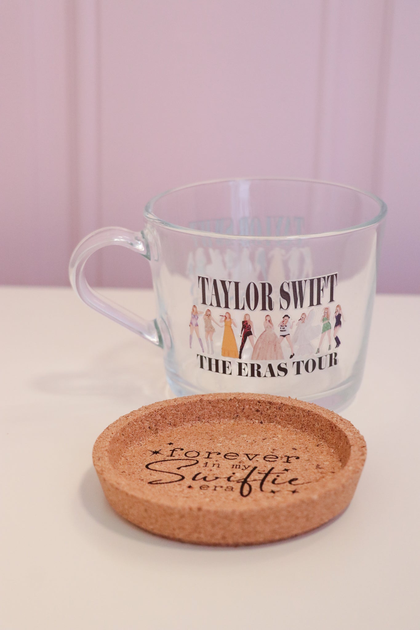 Eras Tour Glass with Handle and Cork Engraved Coaster
