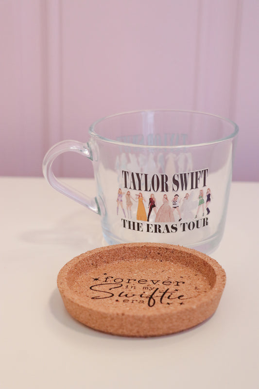 Eras Tour Glass with Handle and Cork Engraved Coaster