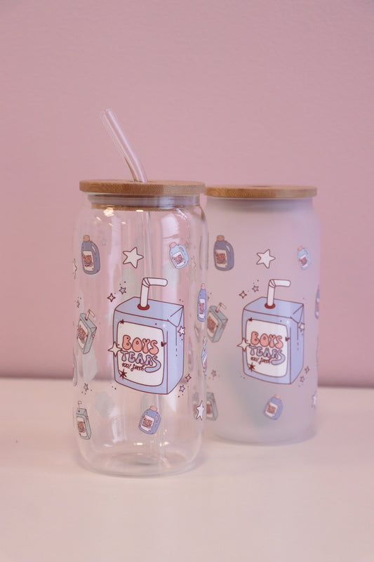 Boys Tears Glass with Bamboo Lid and Straw