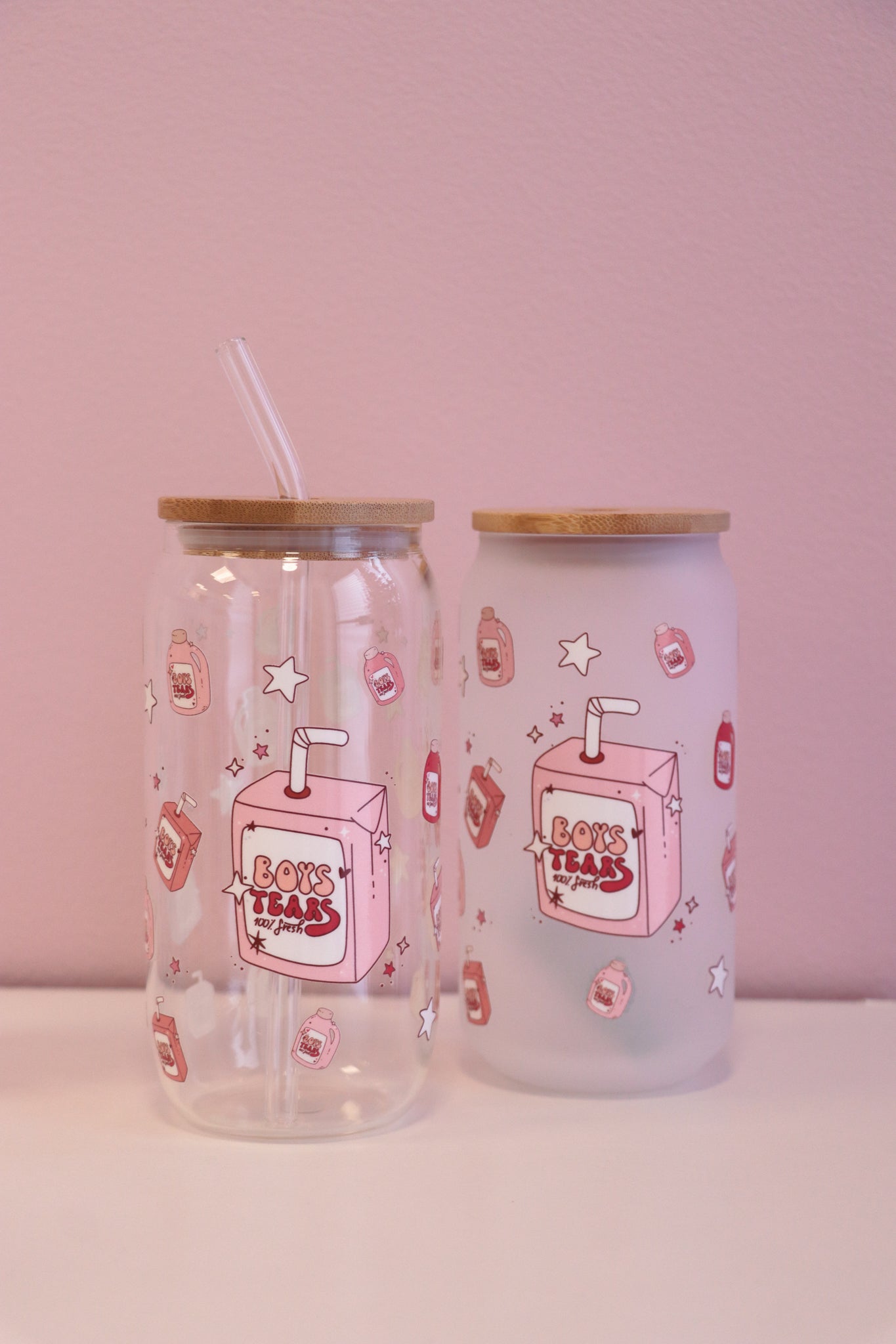 Boys Tears Glass with Bamboo Lid and Straw