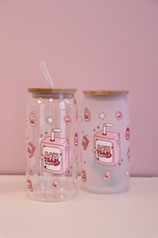 Boys Tears Glass with Bamboo Lid and Straw