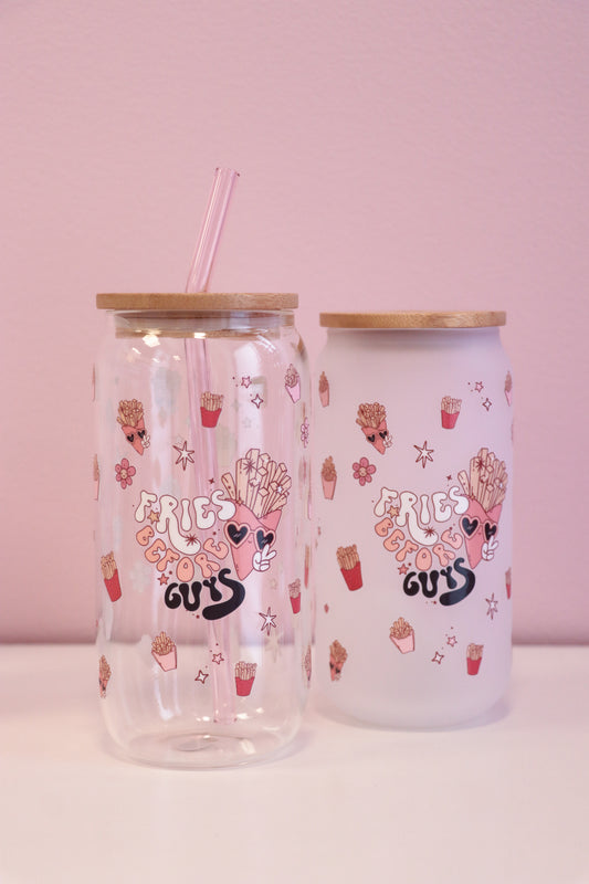 Fries Before Guys Glass with Bamboo Lid and Straw