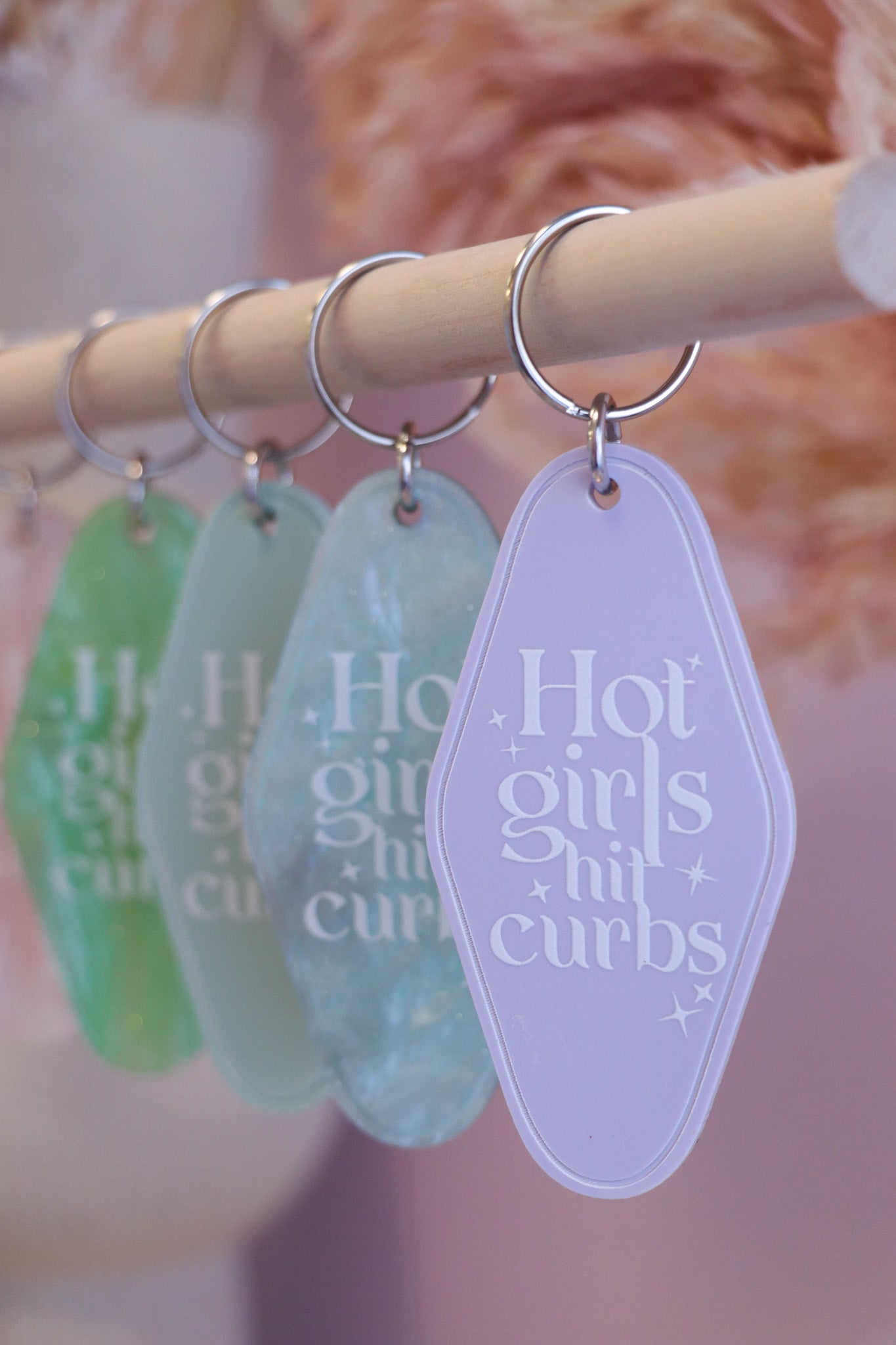 Hot Girls Hit Curbs Retro Motel Keychain