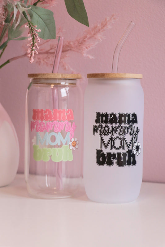 Mom Can Glass with Bamboo Lid and Straw