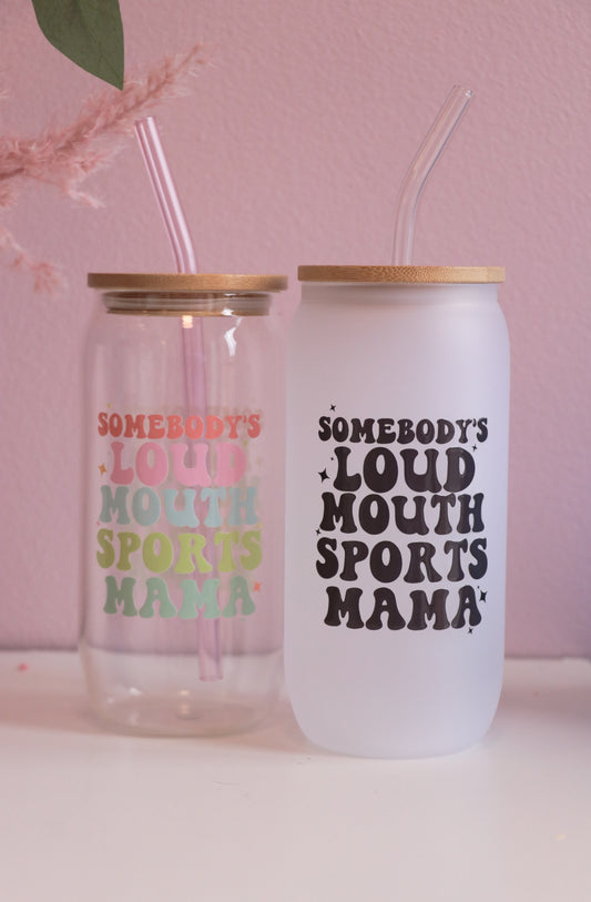 Sports Mama Can Glass with Bamboo Lid and Straw