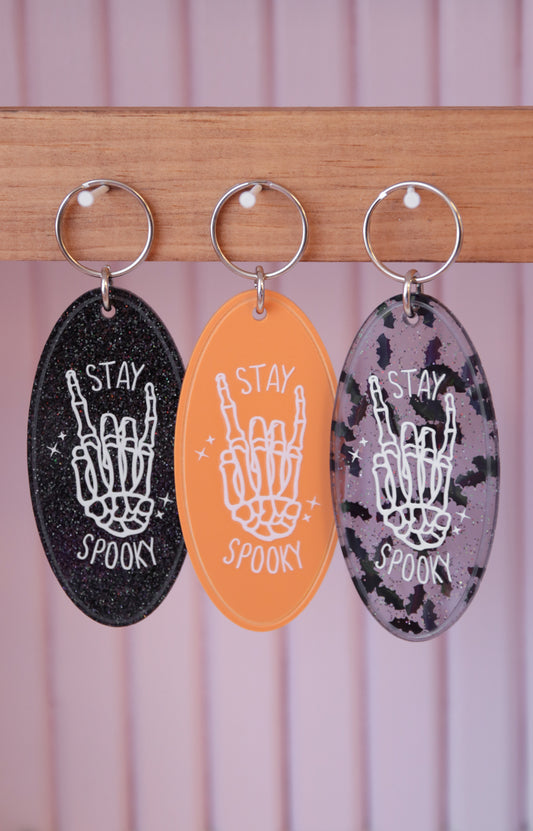 Stay Spooky Halloween Retro Motel Keychain