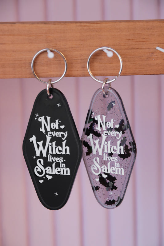 Not Every Witch Lives in Salem Halloween Retro Motel Keychain