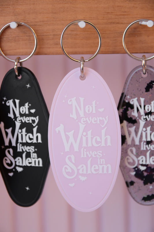 Not Every Witch Lives in Salem Halloween Retro Motel Keychain