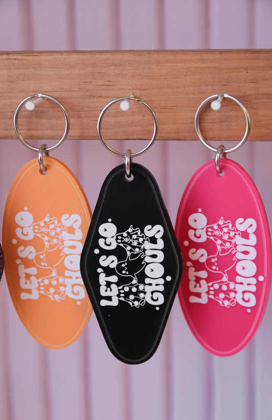 Lets Go Ghouls Halloween Retro Motel Keychain
