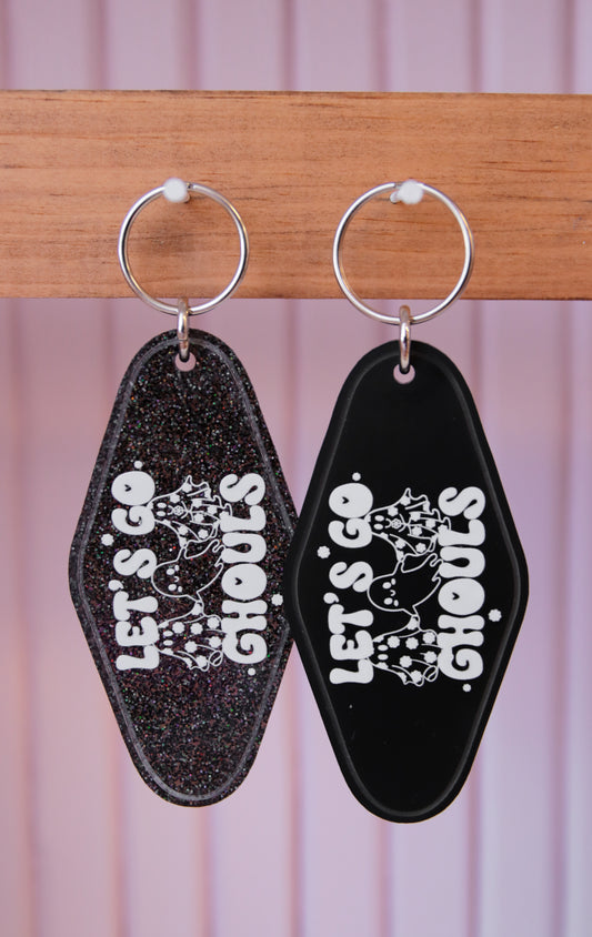 Lets Go Ghouls Halloween Retro Motel Keychain