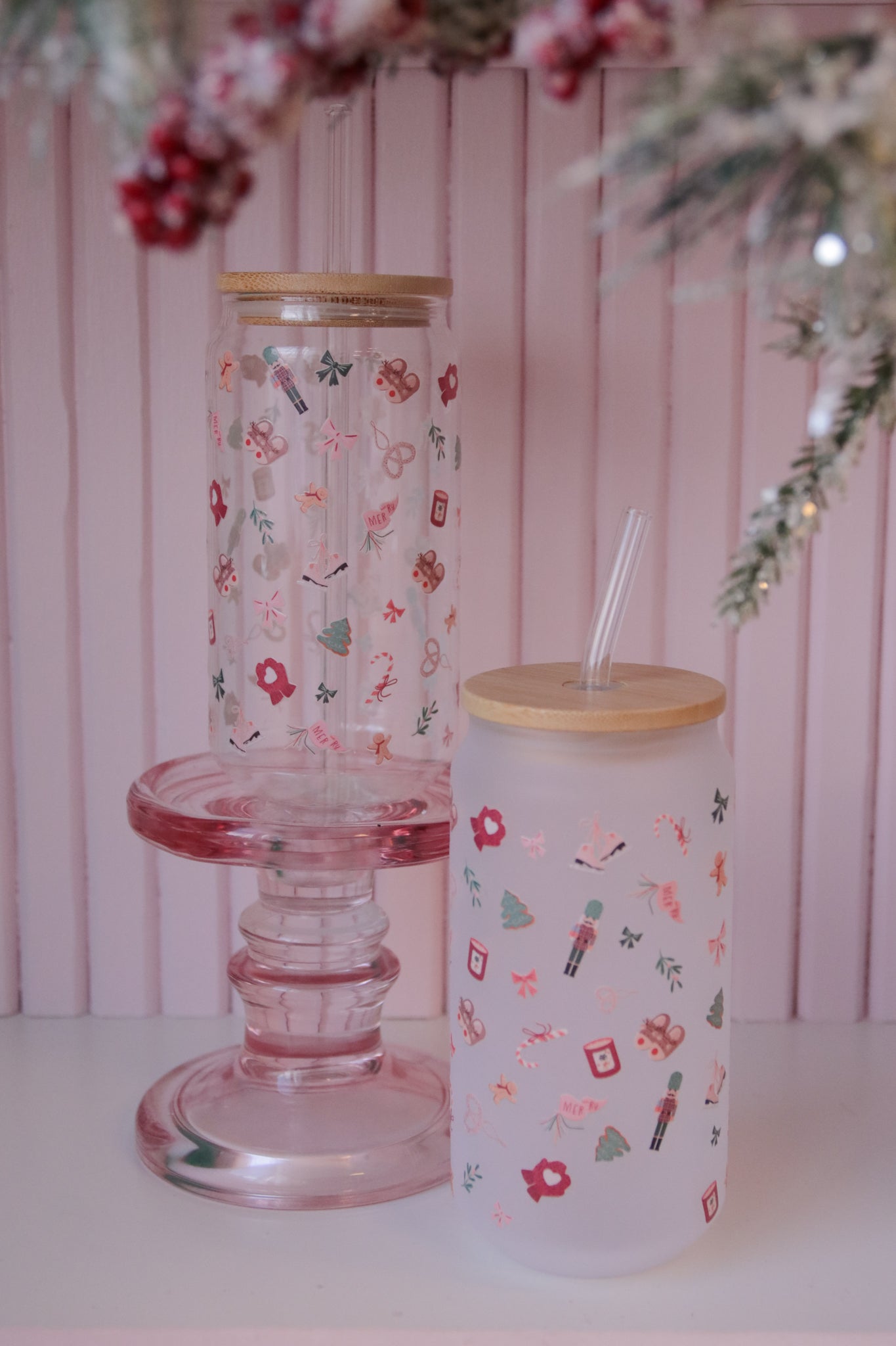 Winter Wonderland Glass with Bamboo Lid and Straw