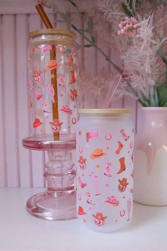 Disco Cowgirl Glass with Bamboo Lid and Straw