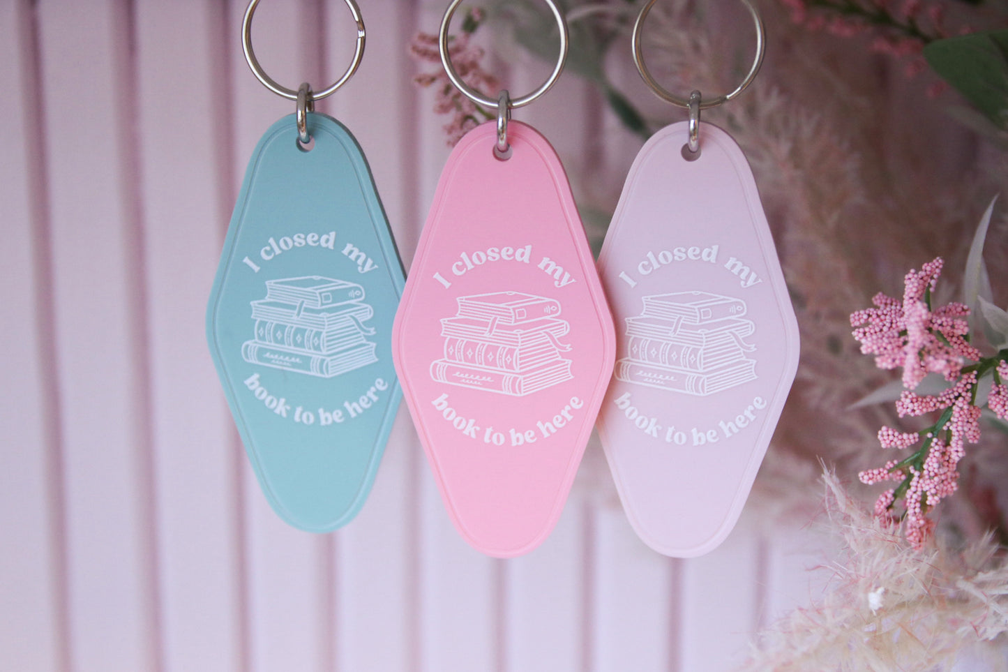 I Closed My Book To Be Here Retro Motel Keychain