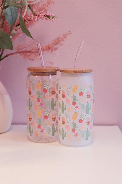 Cactus Glass with Bamboo Lid and Straw