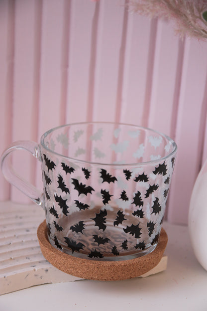 Frickin Bats Glass Mug with Handle and Cork Engraved Coaster