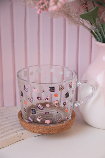 Witchy Glass Mug with Handle and Cork Engraved Coaster