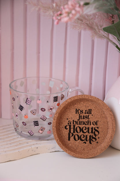 Witchy Glass Mug with Handle and Cork Engraved Coaster