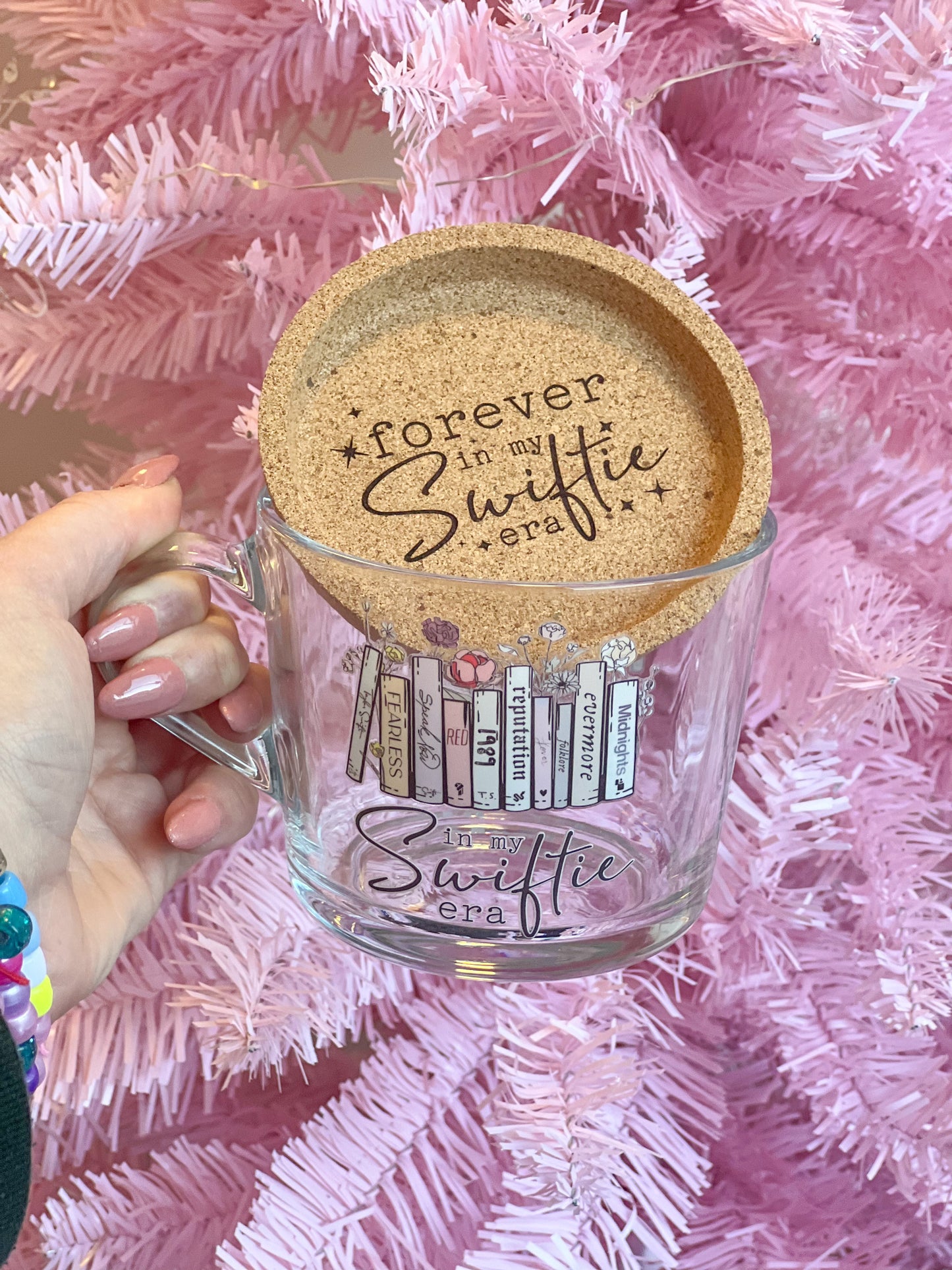 In My Swiftie Era Glass with Handle and Cork Engraved Coaster