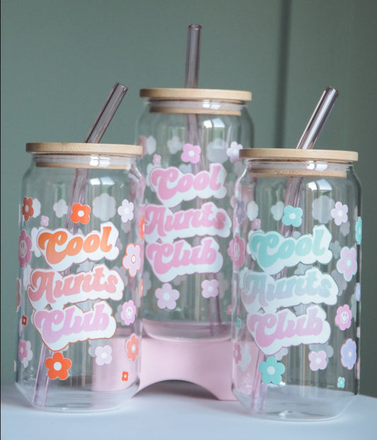 Cool Aunts Club Glass with Bamboo Lid and Straw