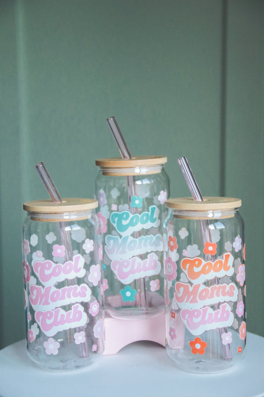 Cool Moms Club Glass with Bamboo Lid and Straw