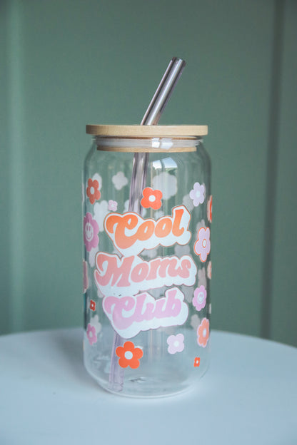 Cool Moms Club Glass with Bamboo Lid and Straw