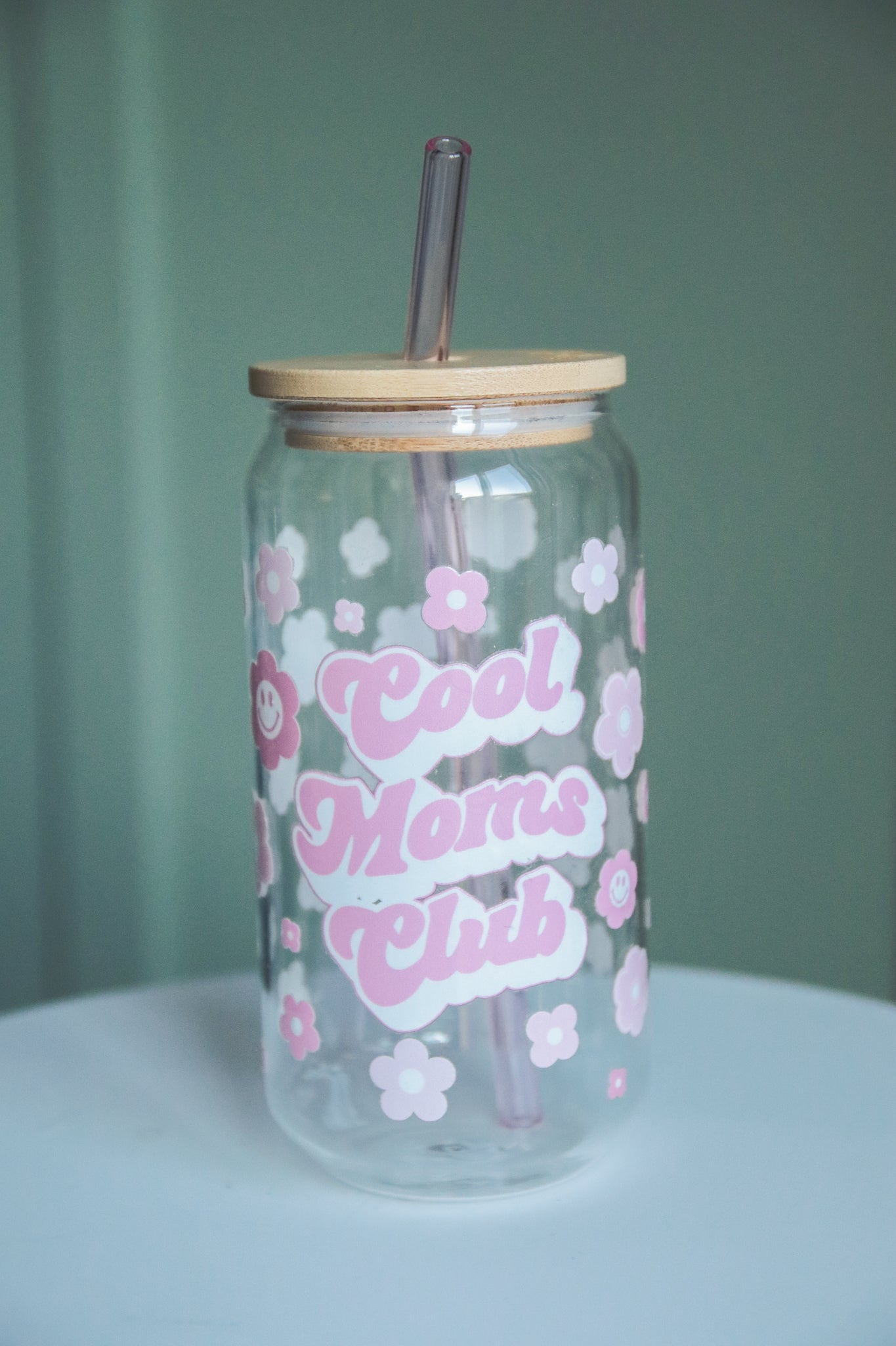 Cool Moms Club Glass with Bamboo Lid and Straw