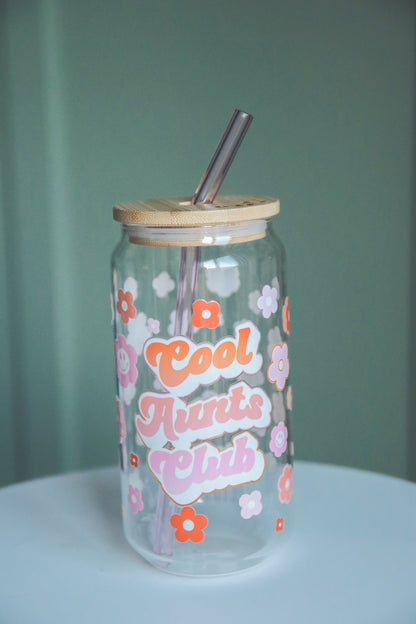 Cool Aunts Club Glass with Bamboo Lid and Straw