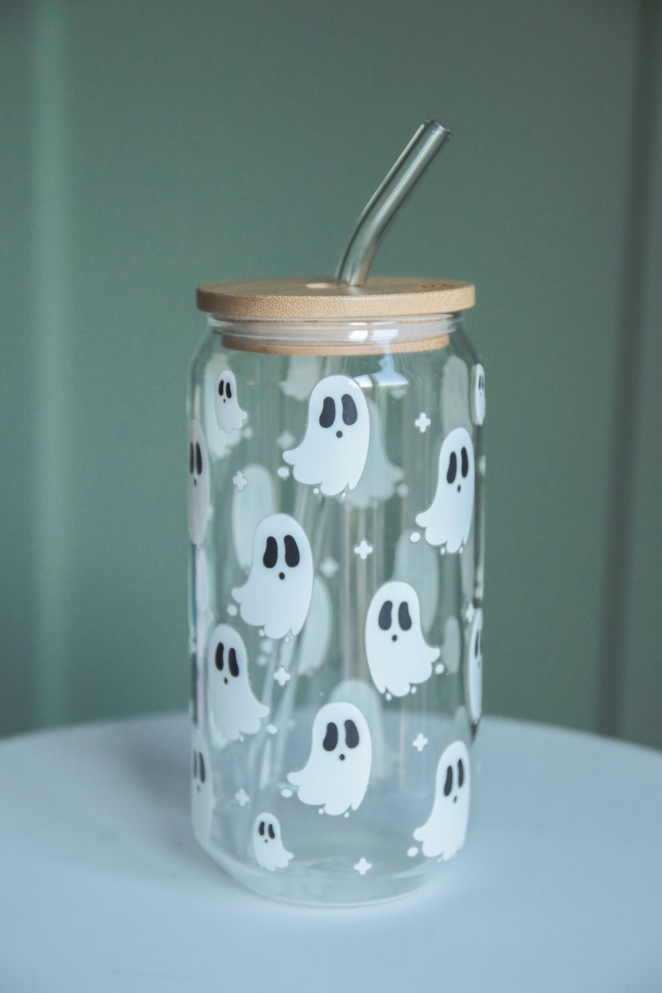 Ghost Glass with Bamboo Lid and Straw
