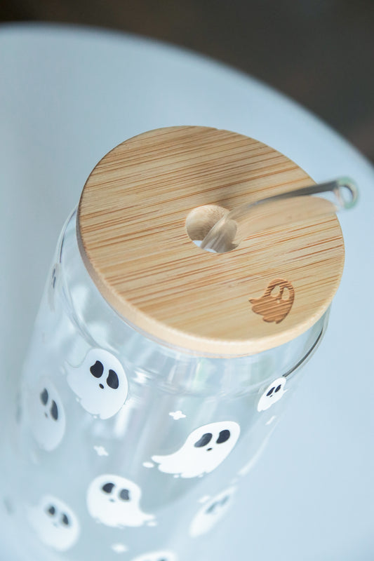 Ghost Glass with Bamboo Lid and Straw