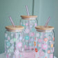 Retro Flower Glass with Bamboo Lid and Straw