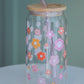 Retro Flower Glass with Bamboo Lid and Straw