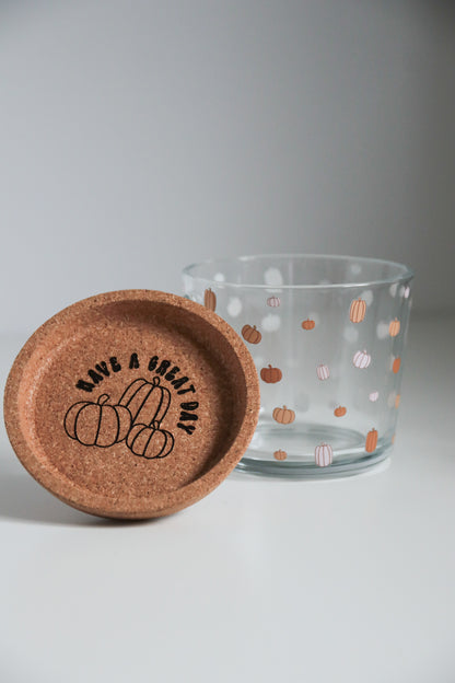 Pumpkin Glass with Handle and Cork Engraved Coaster