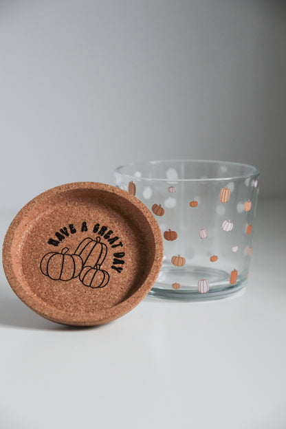 Pumpkin Glass with Handle and Cork Engraved Coaster