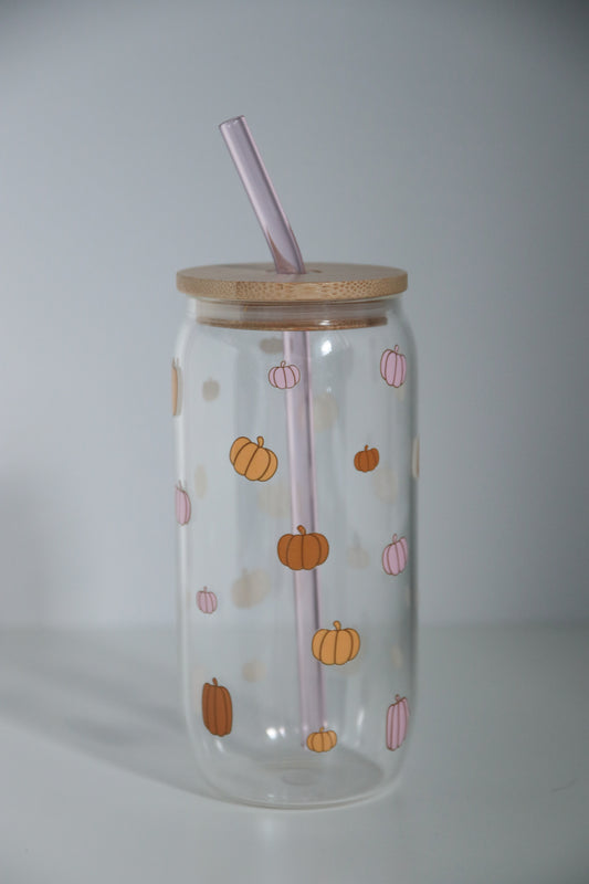 Pumpkin Glass with Bamboo Lid and Straw
