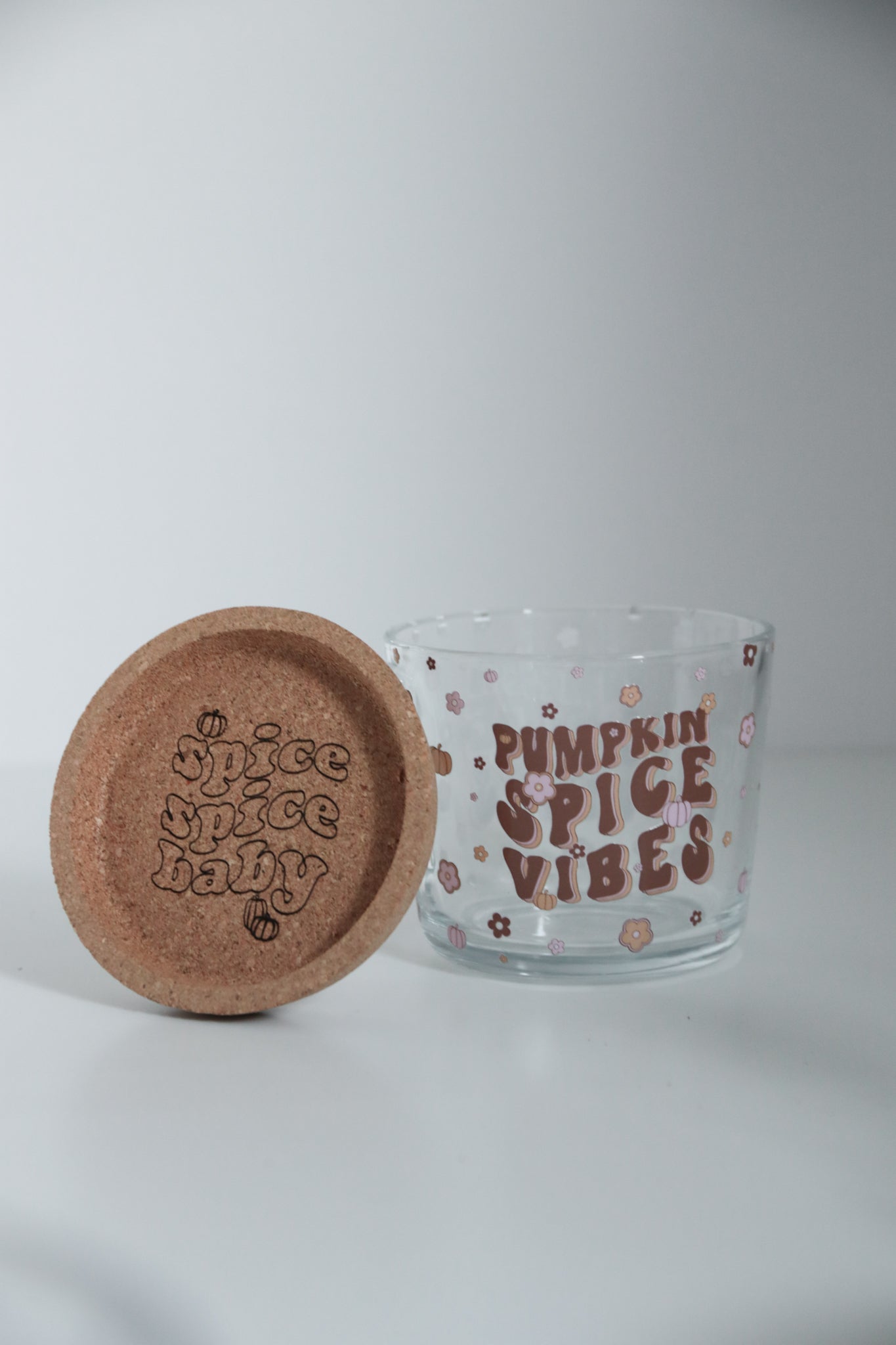 Pumpkin Spice Vibes Glass with Handle and Cork Engraved Coaster