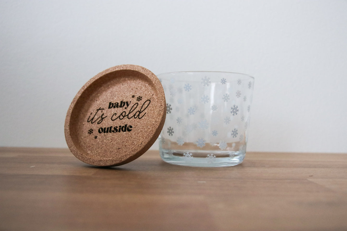 Snowflake Glass with Handle and Cork Engraved Coaster