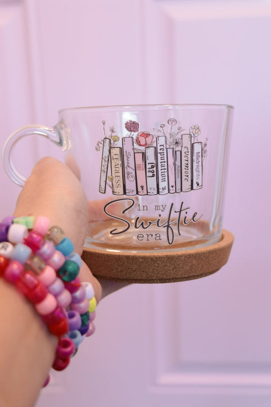 In My Swiftie Era Glass with Handle and Cork Engraved Coaster