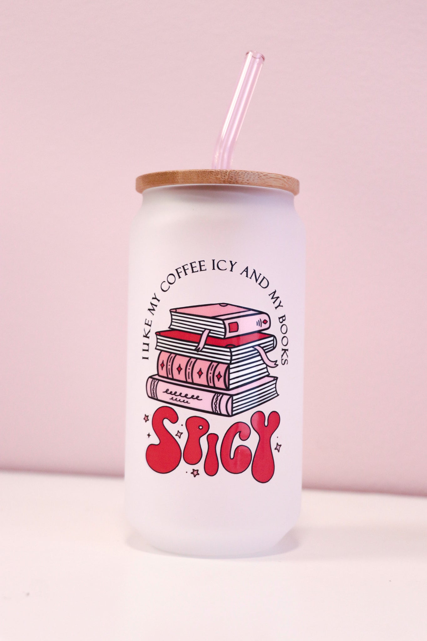 Coffee Icy, Books Spicy Glass with Bamboo Lid and Straw