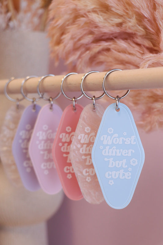 Worst Driver But Cute Retro Motel Keychain