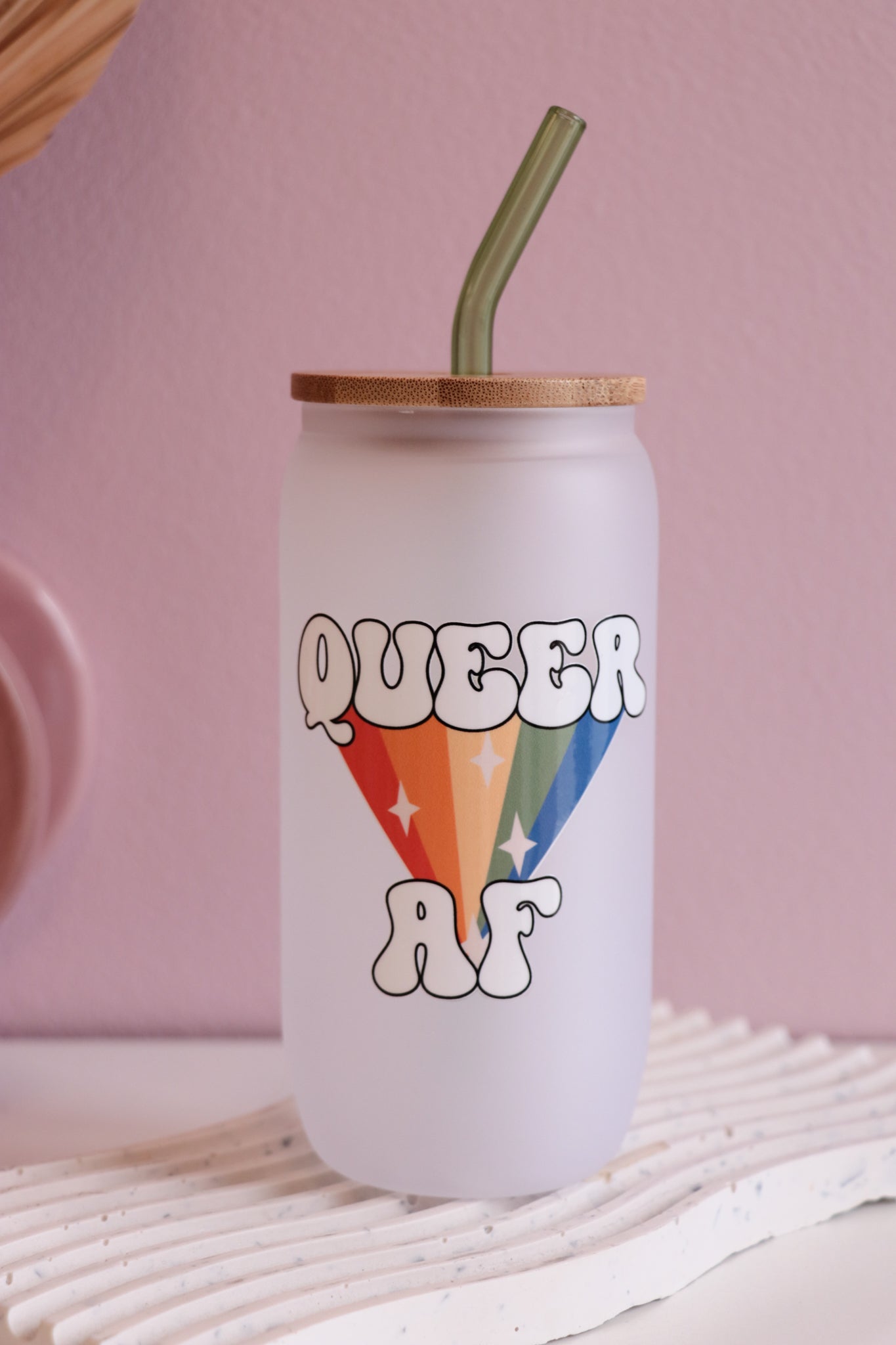 Queer AF Glass with Bamboo Lid + Straw