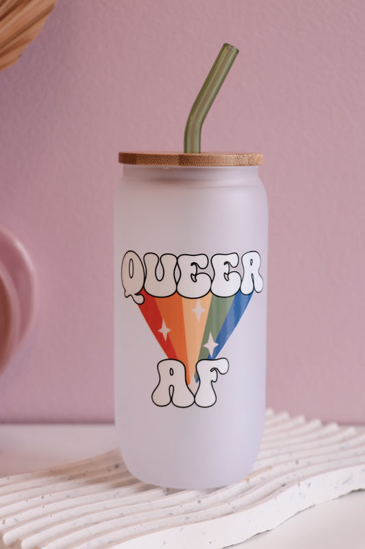 Queer AF Glass with Bamboo Lid + Straw